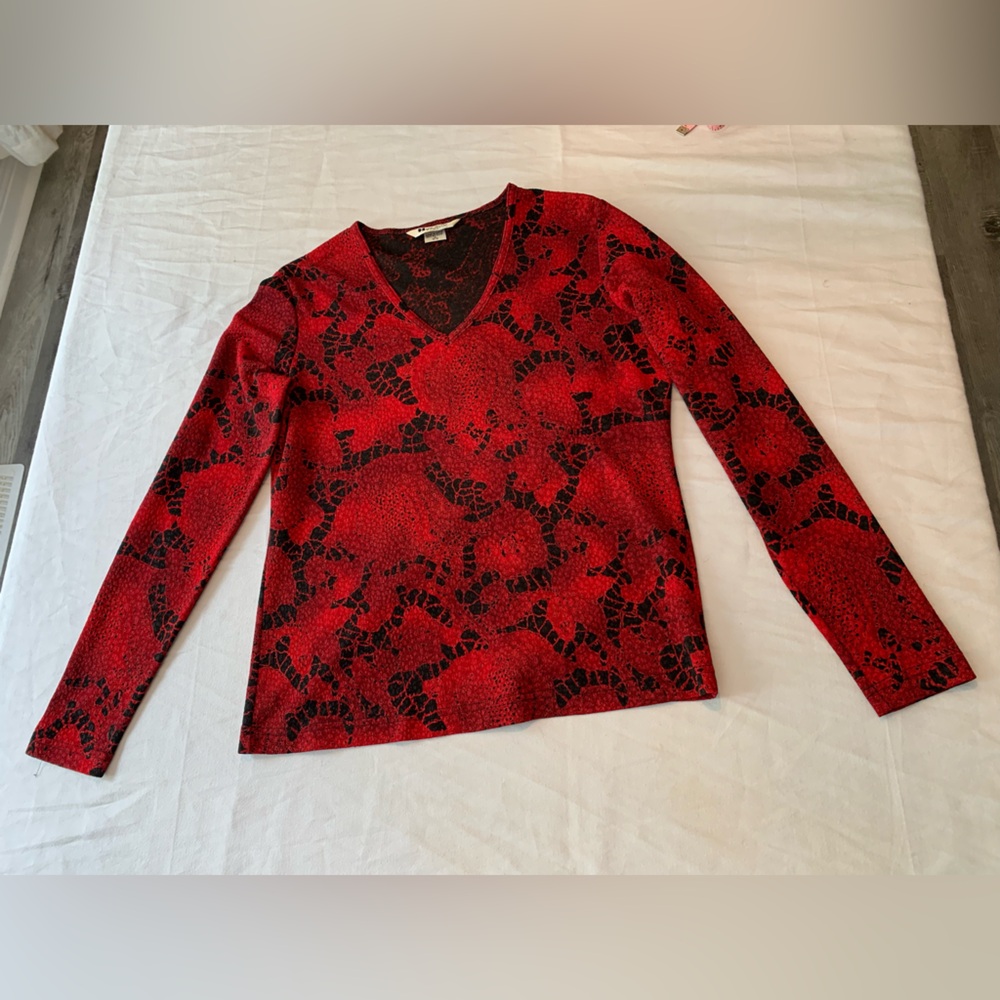 Elegant Red and Black V-Neck Top